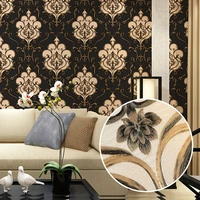 european black 3d damascus wallpaper sticker modern damask floral wall paper background hotel loft wallcovering mural pvc