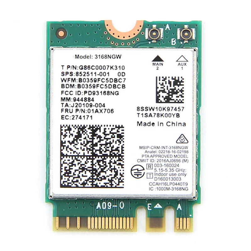 Двухдиапазонный беспроводной для Intel 3168 3168NGW 433 Мбит/с Bluetooth 4,2 802.11Ac NGFF Wi-Fi сети