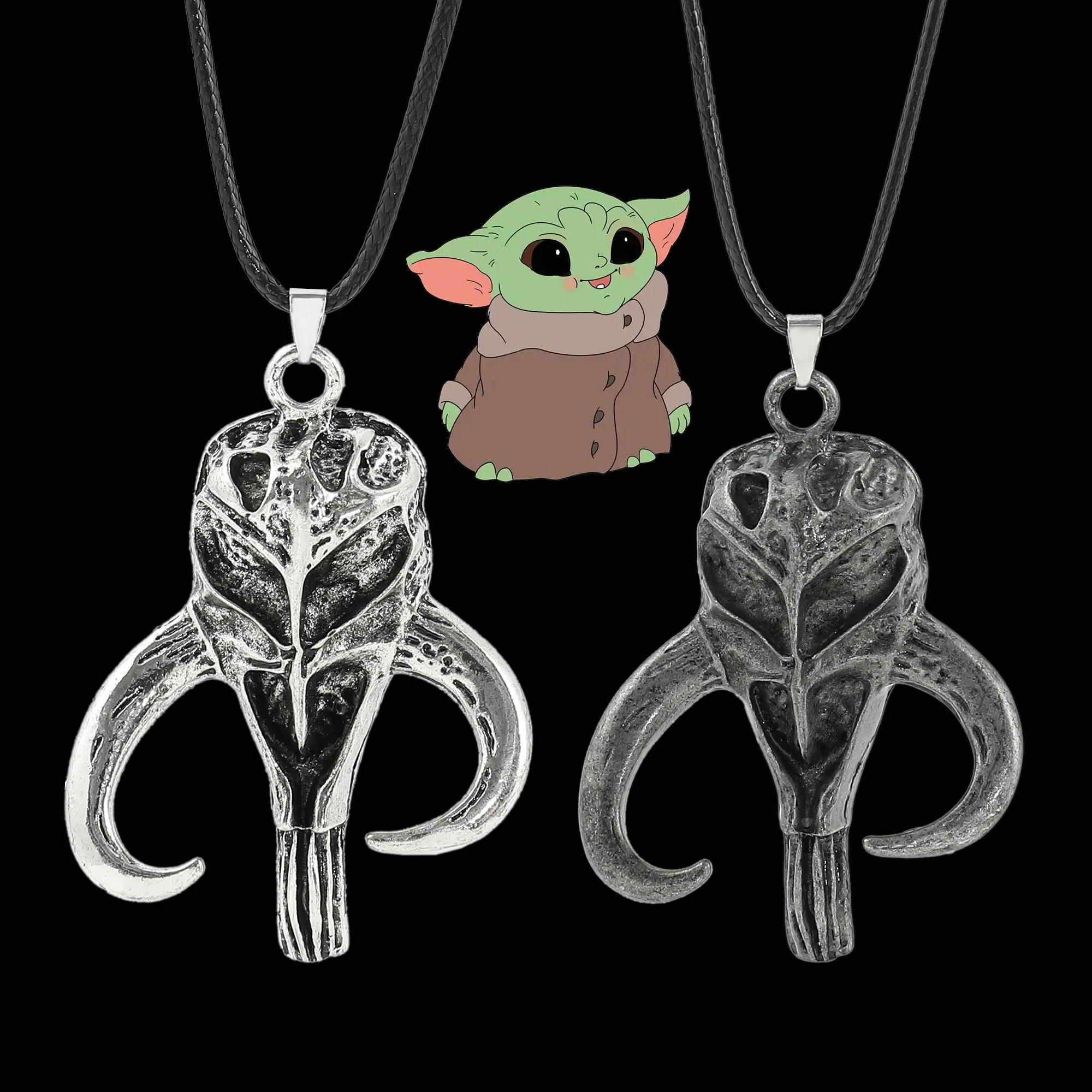 

Movie Star Wars Retro Mandalorian Necklace Yoda Baby Leather Cord Necklace Disney Christmas Jewelry Accessories Gift for Men
