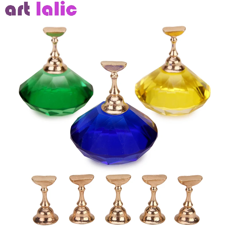 

1Pc Magnetic Crystal Nail Holder+5 Pcs Alloy Tips Practice Display Stand Chessboard False Nail Art Showing Shelf Manicure Tools