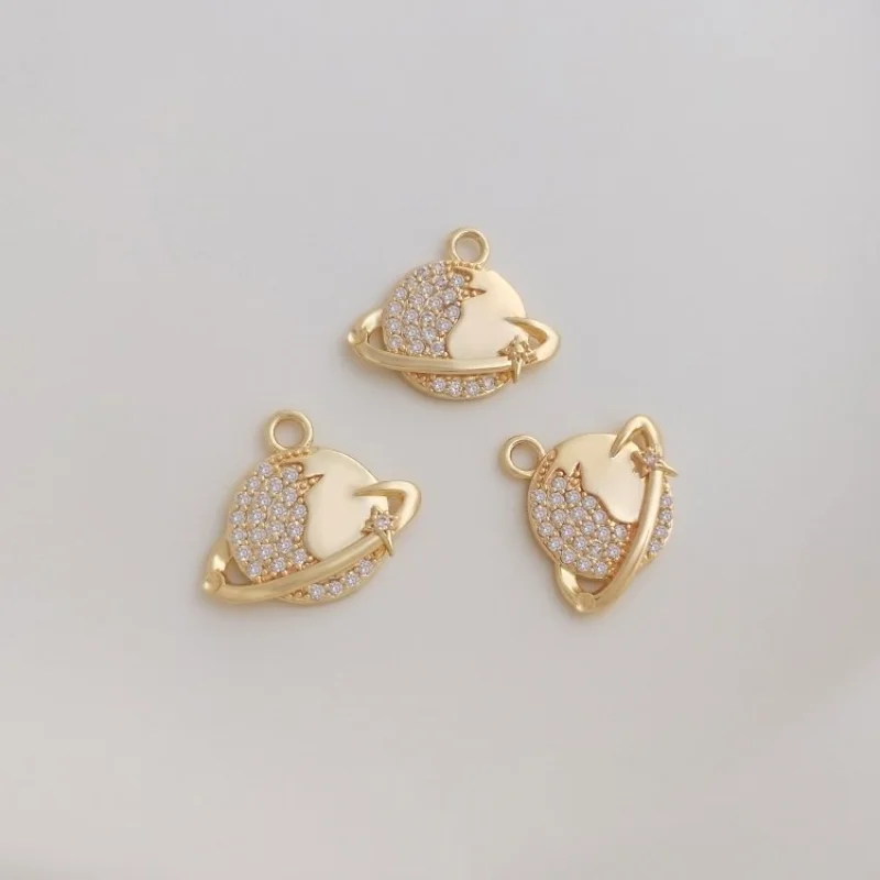 

4PCS Zircon Star ring Jupiter pendant Charms For Jewelry Making diy bracelet necklace Brass 14k Gold Filled accessories 17*15mm