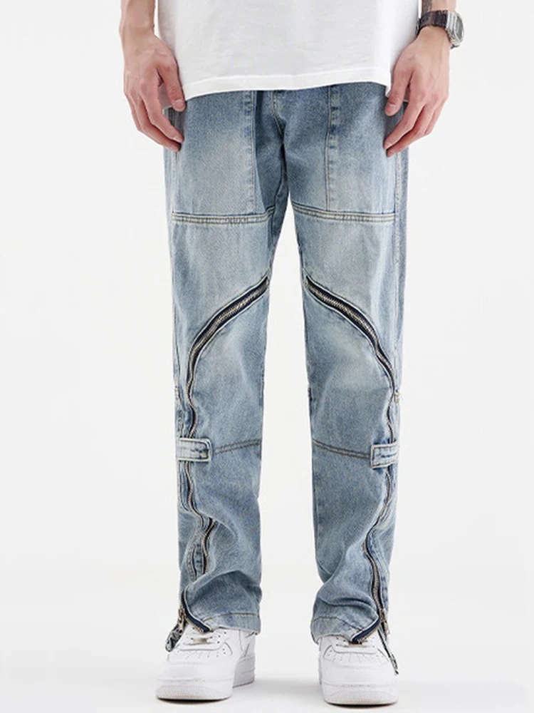 Four Seasons Men's Jeans Straight Slim Casual Fashion Versatile Zipper Pants Hip Hop Straight Wide Leg Pants Ins Hot Sale JEANS