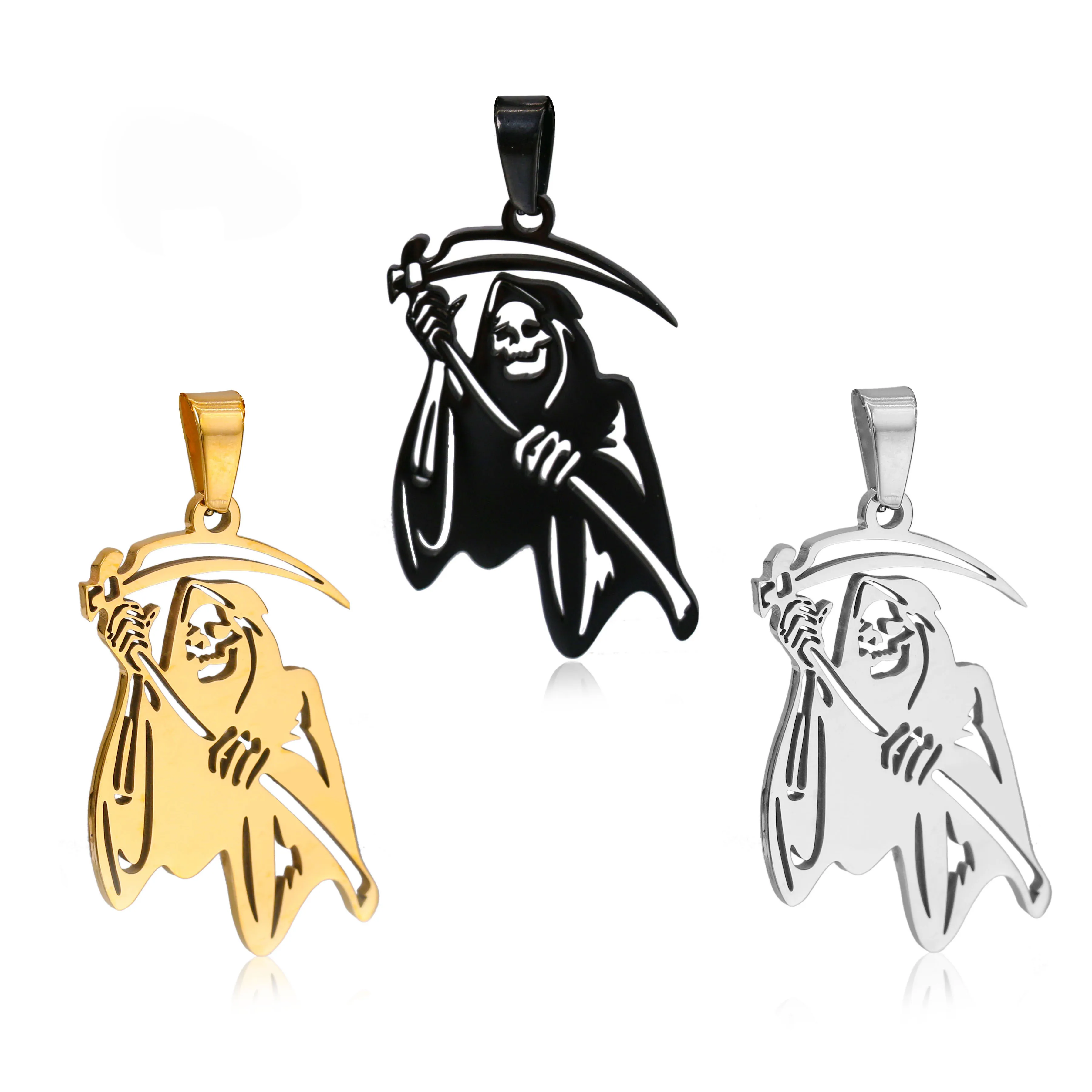 

3pcs/Lot Punk Skeleton Death Grim Reaper With Scythe Charms Diy Men Titanium Steel Halloween Personality Retro Jewelry Pendant