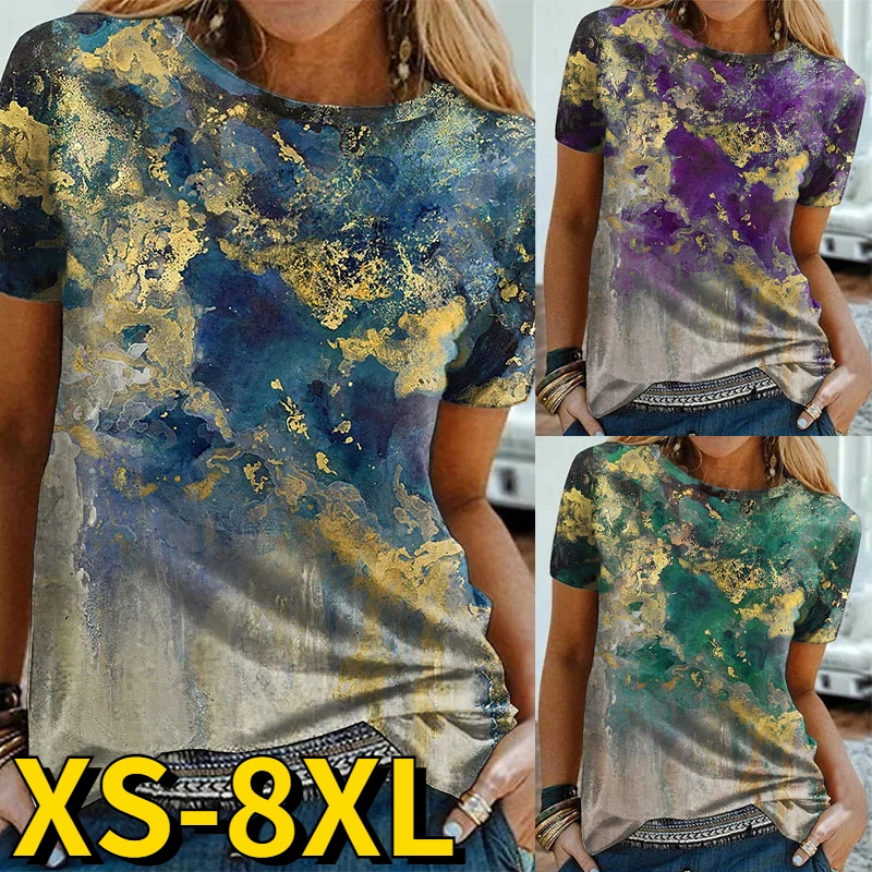 

Женская Винтажная футболка, повседневный Модный пуловер с круглым вырезом и коротким рукавом, свободные повседневные топы с принтом, новый ...