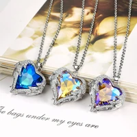 heart shaped pendant rhinestone necklace for women temperament angel crystal love three color cubic zircom jewelry discoloration