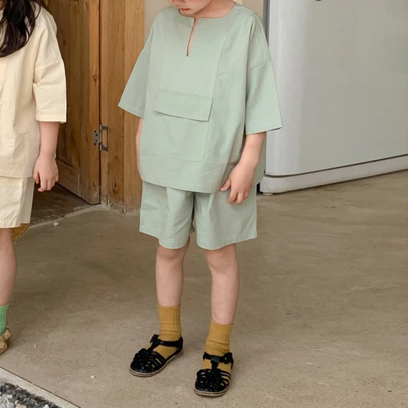 Criscky 2 Pcs Boys Girls Clothing Sets Summer Fashion Baby Girls Clothes Cotton Solid Half Sleeve Kids Children Clothes Suits