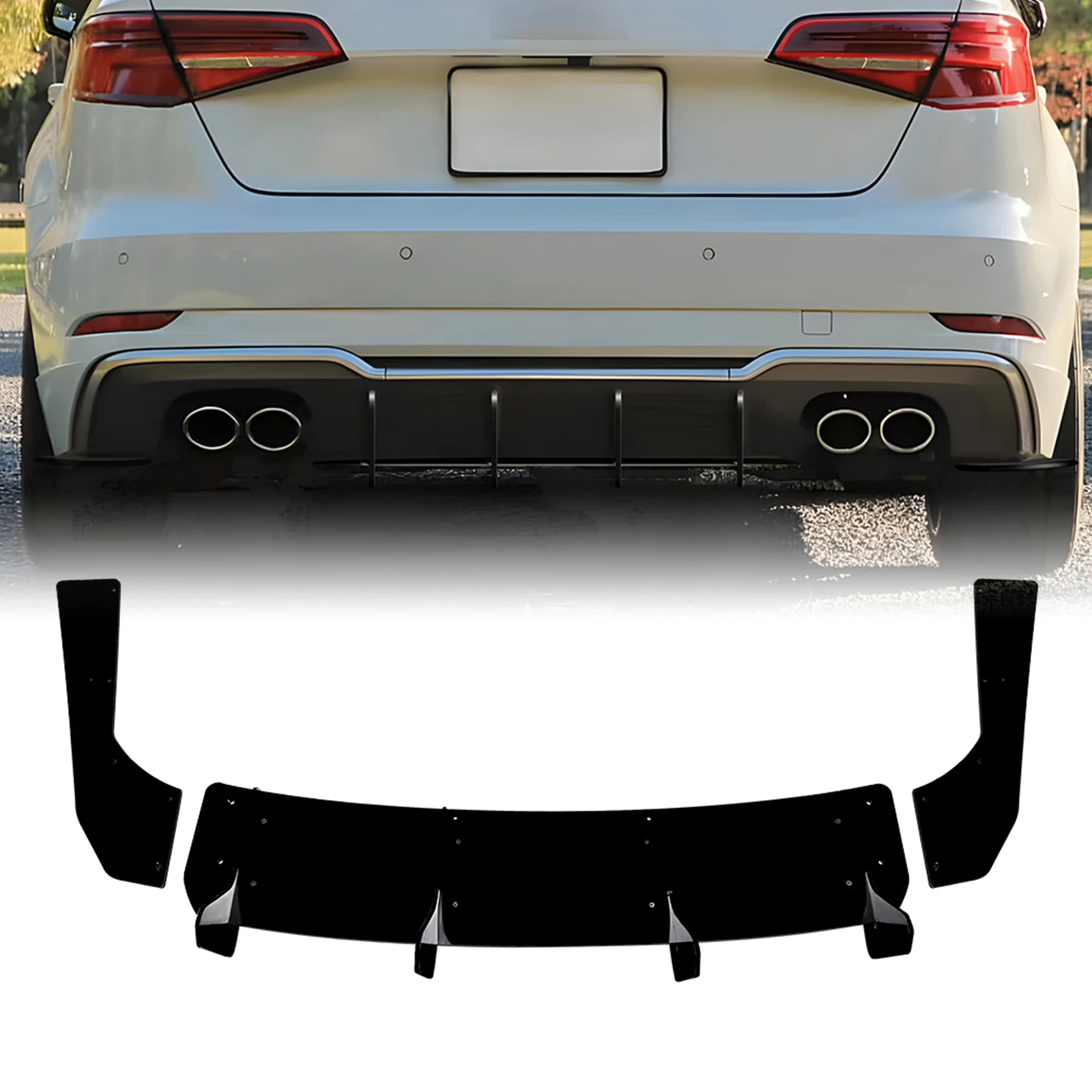 

Диффузор заднего бампера для Audi S3 8V Hatchback 2017-2020, нижний сплиттер, спойлер, защитная пластина, комплект кронштейнов