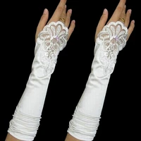 elegant ivory long satin lace wedding gloves with beading gloves bridal wedding accessories