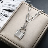 zmfashion simple trendy men women lock necklace stainless steel punk padlock pendant sexy choker gothic vintage jewelry