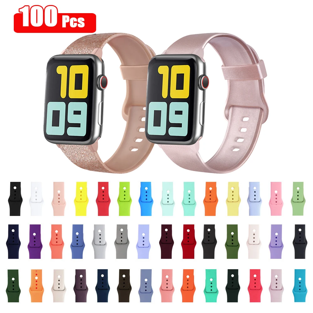 

100pcs Silicone Strap For Apple Watch 41mm 45mm 38mm 42mm 40mm 44mm Band Watchband Bracelets For iWatch 1 2 3 4 5 6 7 SE Strap