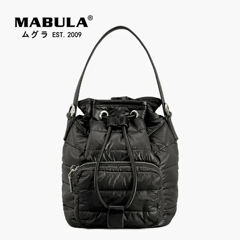 

MABULA Winter Down Padded Nylon Women Handbags Waterproof Casual Bucket Tote Quilted Stylish Shoulder Bags Solid Crossbody Bag