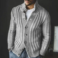 new mens casual single breasted knit sweater lapel long sleeve sweater jacket