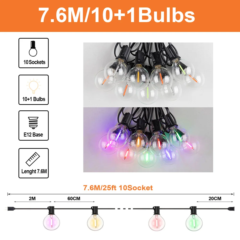 

Водонепроницаемые светодиодные гирлянды G40 RGB