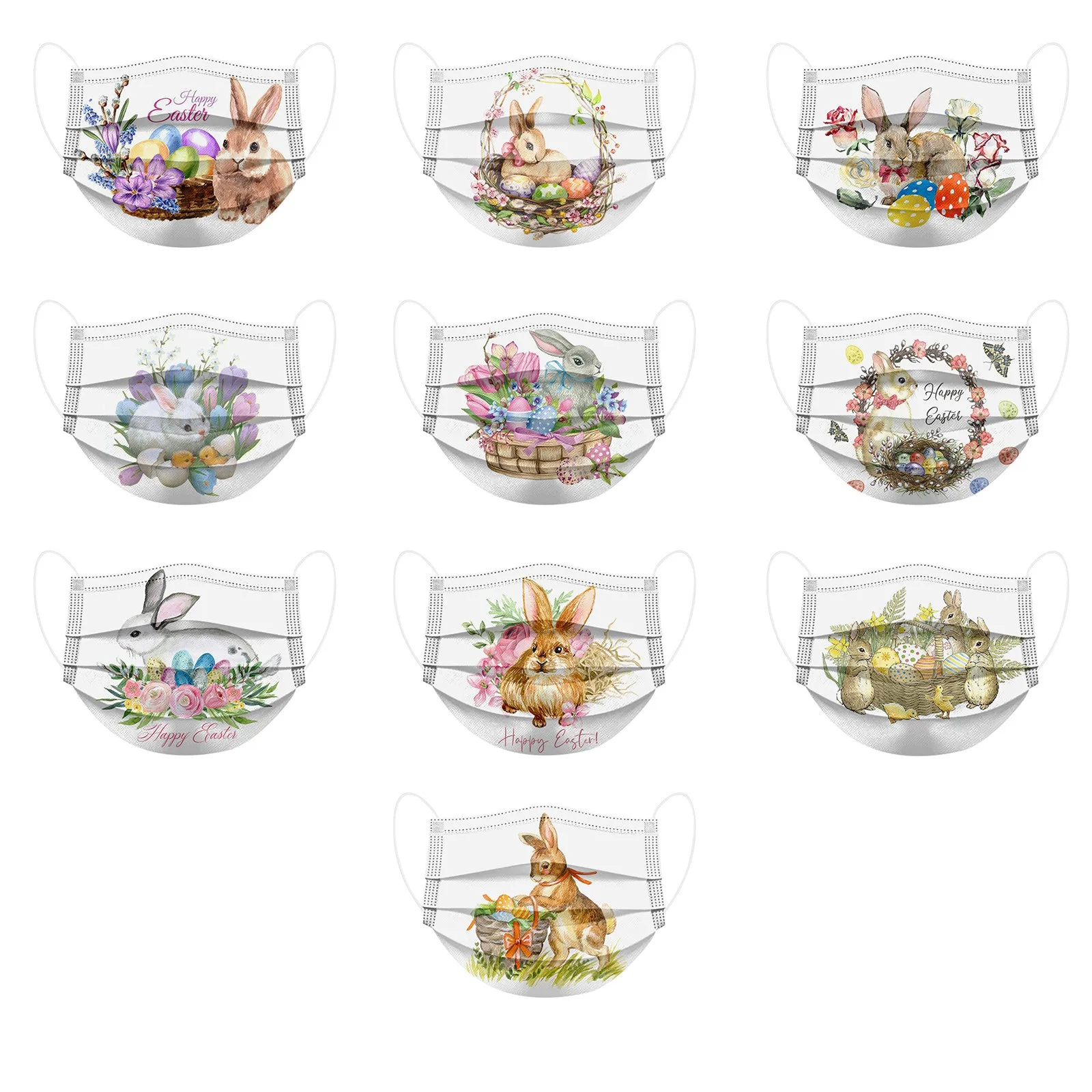 

10pcs Easter Mouth Face Mask Disposable 3 Layers Fashion Breathable Masks Customized Special Cute Little Bunny Rabbit Mask 2022
