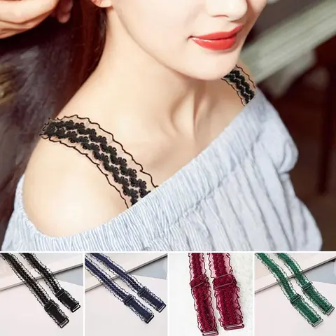 Women Adjustable Lace Underwear Shoulder Straps Elastic Stretch Bra Non-slip Mesh Hollowed Flower Shoulder Straps Accessories