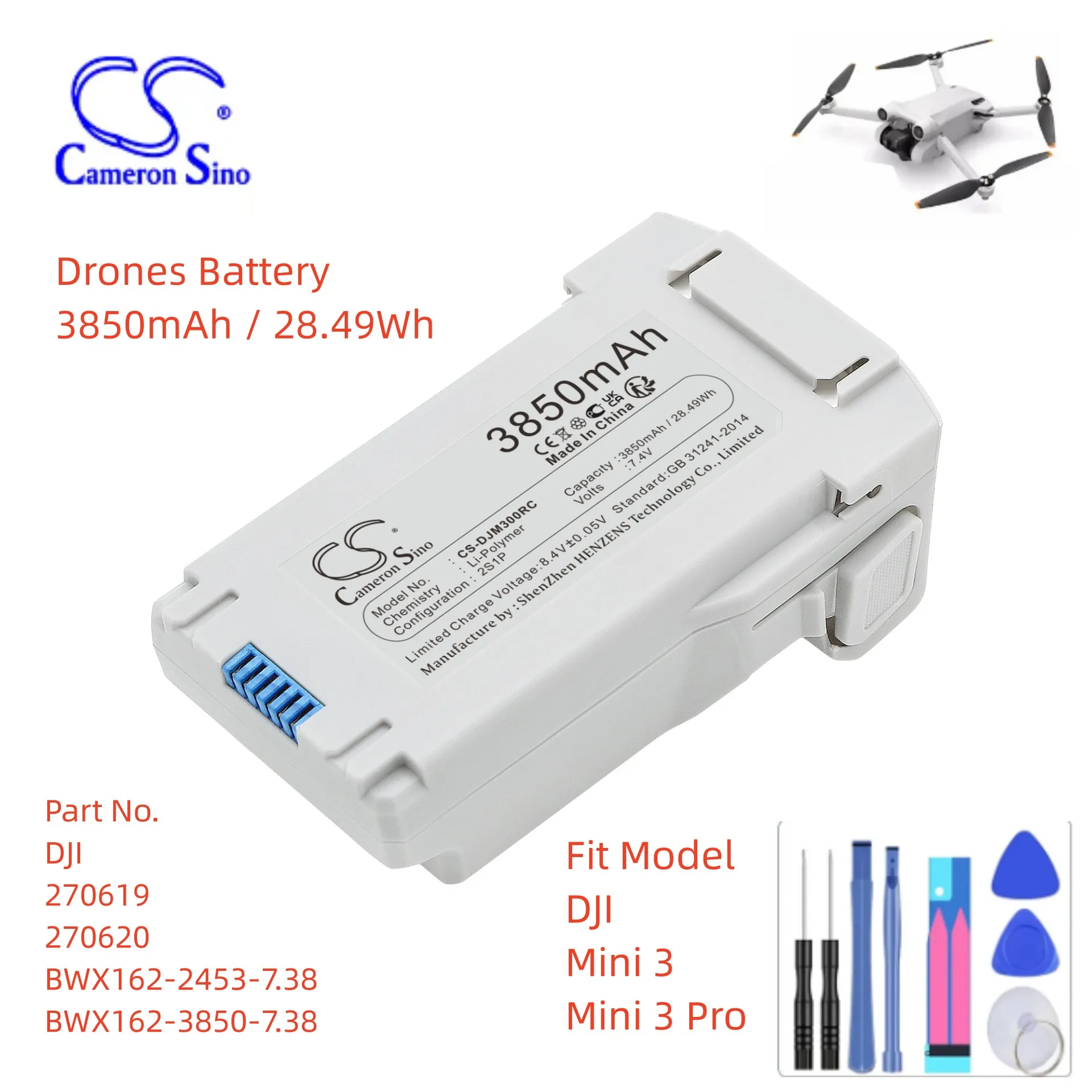

Drones Battery For DJI 270619 270620 BWX162-2453-7.38 3850 Mini 3 Pro Capacity 3850mAh / 28.49Wh Color Grey Type Li-Polymer
