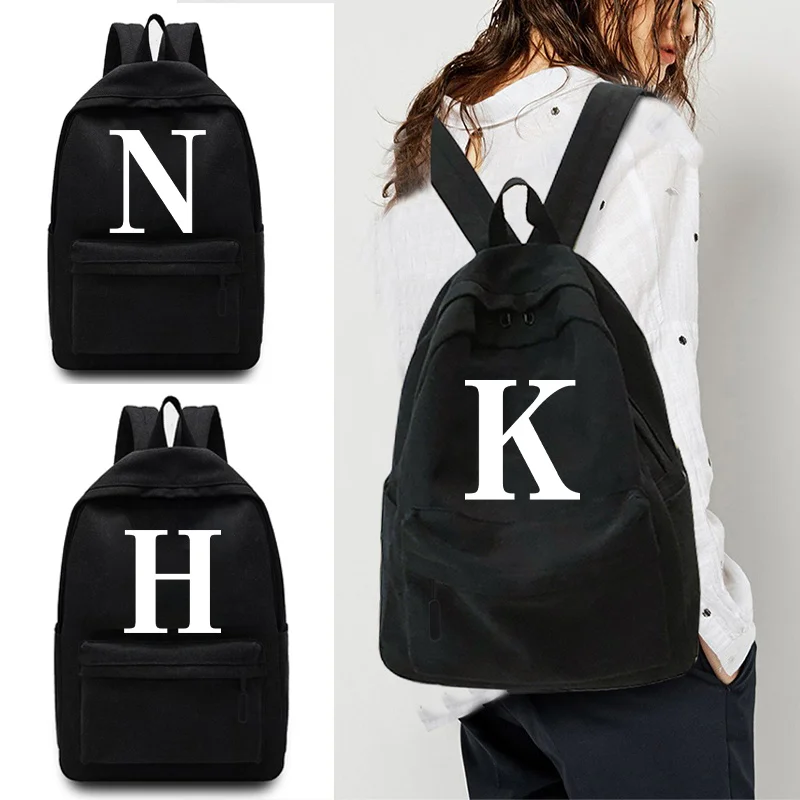 

Casual Travel Backpack Student School Bag Large Capacity Laptop Bag Canvas White Letter Print Zipper Organizer Shoulder rucksa