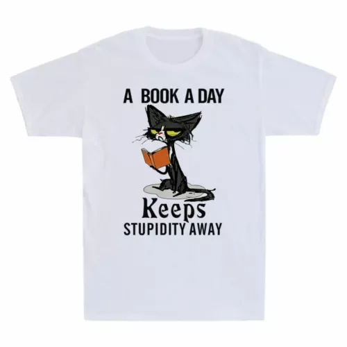A Stupidity Short Away Book Funny Keeps Футболка с рукавами Black Day Cat Мужские футболки унисекс для