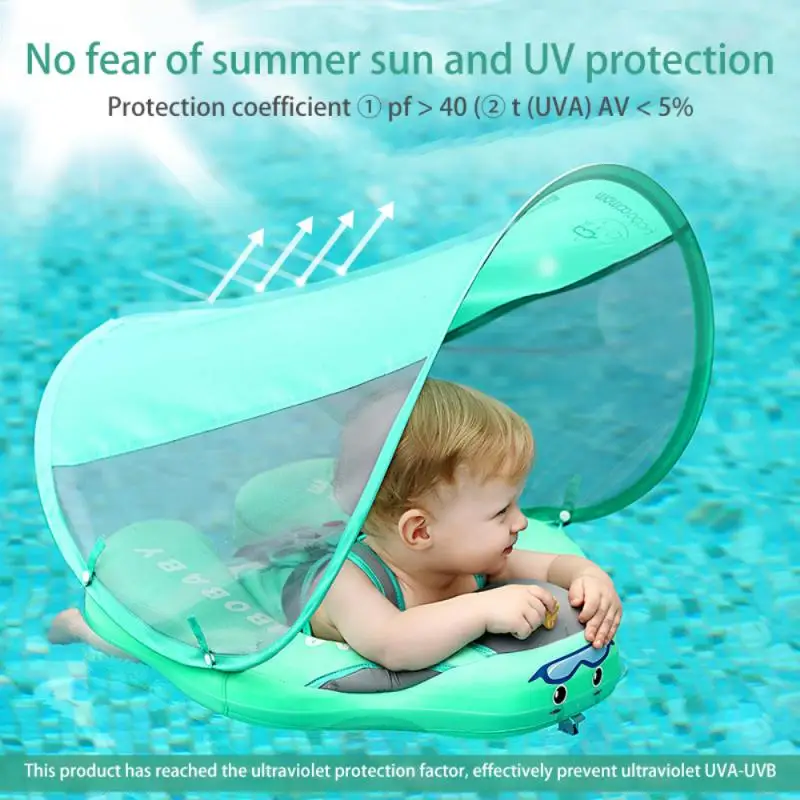 

Non-Inflatable Baby Bath Floater Portable Swimming Ring UPF 50+ UV Sun Canopy Circle Swimming Pool Float Baby Swim Accessories