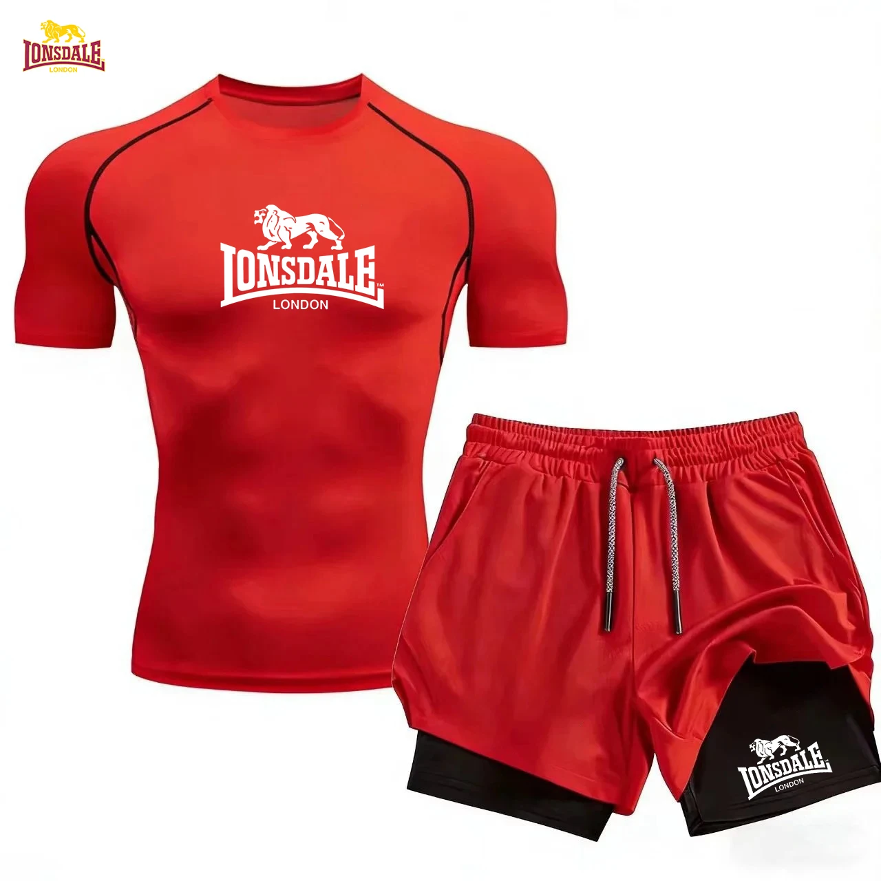 LONSDALE - Мужская хлопковая спортивная одежда, быстросохнущие комплекты спортивной одежды, летние футболки с короткими рукавами, + комплект для утренних пробежек 2-в-1. (art.: 3920d96ebf211) - 3920d96ebf211