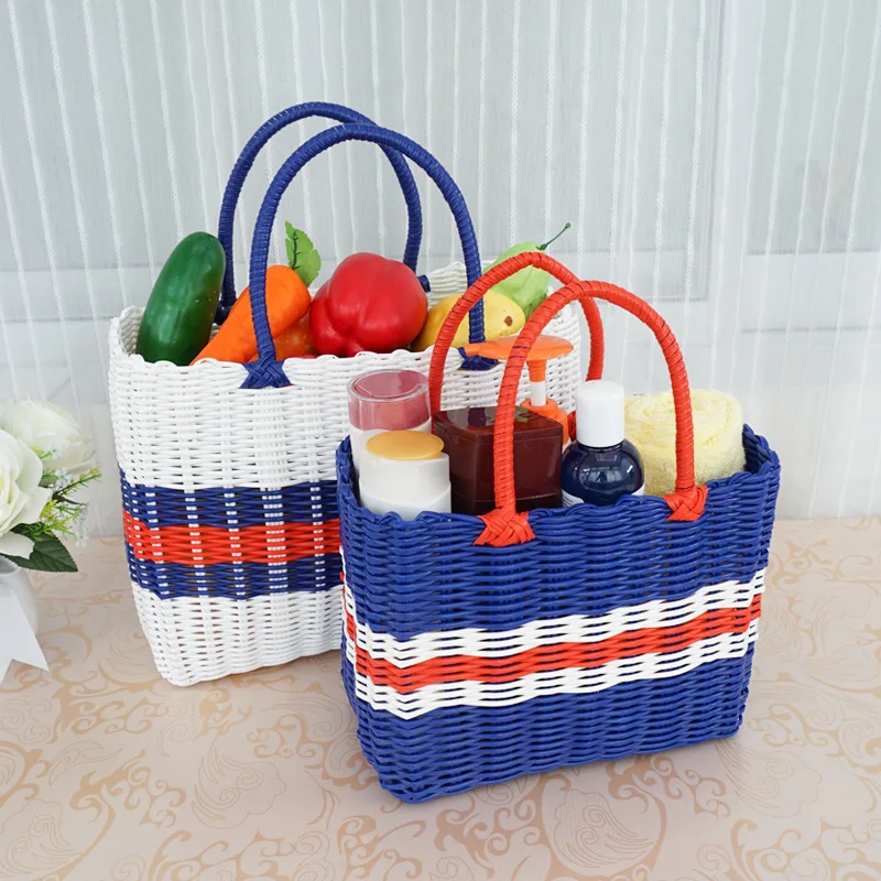 

Плетеная плетеная корзина для покупок на пикник, фрукты, цветы, овощи, имитирующая искусственную бытовую корзину для сада, ручная работа, Уп...