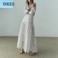 party white lace blouse tops and skirt womens 2022 summer sexy embroidery hollow out female shirt 2 piece set suit inkeo 2t105