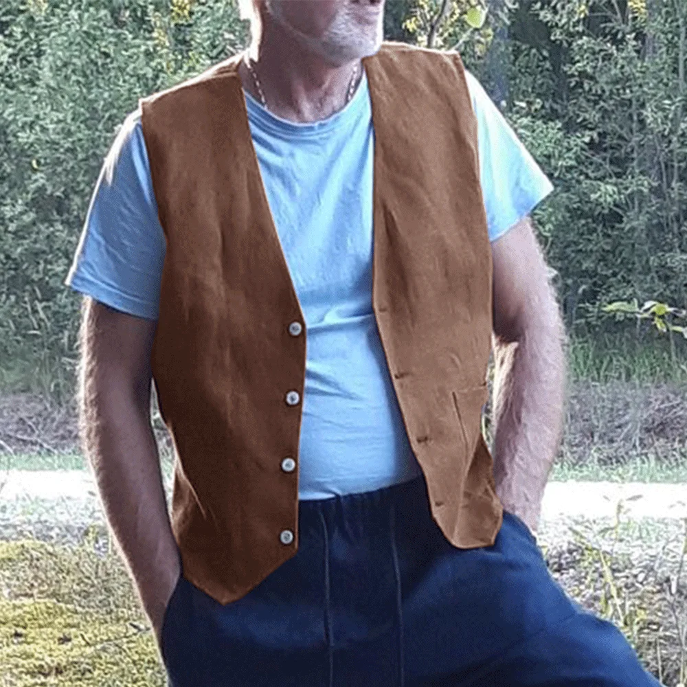 Жилетка мужская льняная повседневная безрукавка для рыбалки жилет в стиле ретро