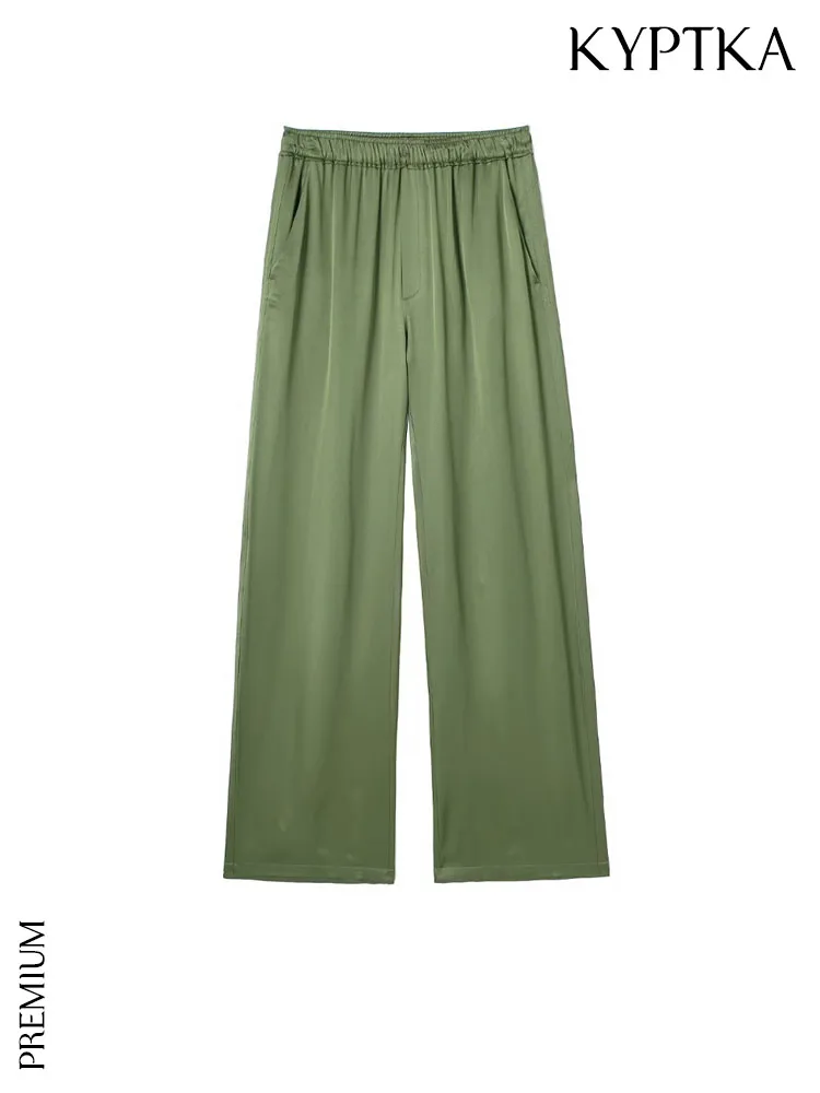 

Модные женские атласные брюки KYPTKA с боковыми карманами, винтажные брюки со средней посадкой и эластичным поясом, женские брюки для женщин
