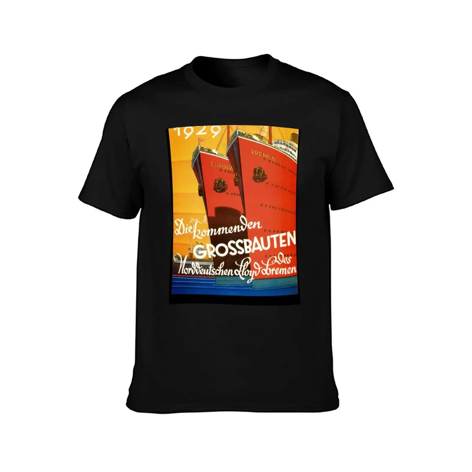 Красивая винтажная футболка с немецким круизным кораблем в стиле ар-деко