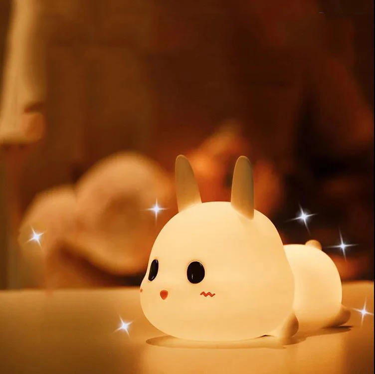 LED Night Light Rabbit Silicone Animal Cartoon Dimmable Lamp USB Rechargeable For Children Kids Baby Gift Bedside Bedroom Light