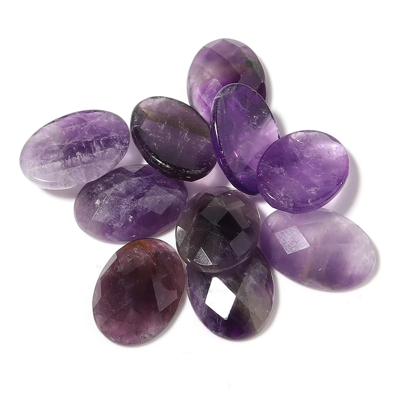 

5pcs Natural Stone Amethyst Oval Flatback Cabochon Diamond Section 13x18mm For DIY Jewelry Making Pendant Accessories