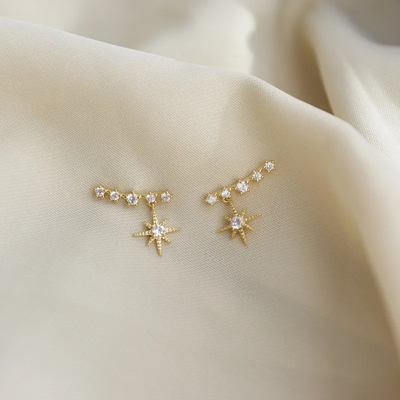 

Серьги-гвоздики женские из серебра 925 пробы с французским простым паве и кристаллами в виде звезд, роскошные покрытые драгоценности из золота 14 к, ювелирные изделия в подарок