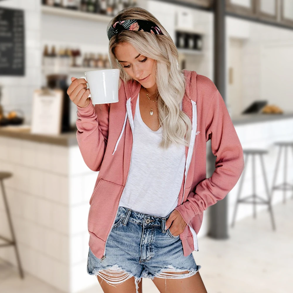

Autumn Solid Hoodie Zip Sweatshirt Casual Sweatshirt Jacket Fashion Drawstring Hoodie Kangaroo Pocket Jacket Long Sleeve Top