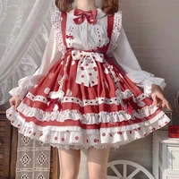 japanese style cute red lolita dress soft sister sweet bow ruffles dot print y2k mini dresses set women kawaii clothes