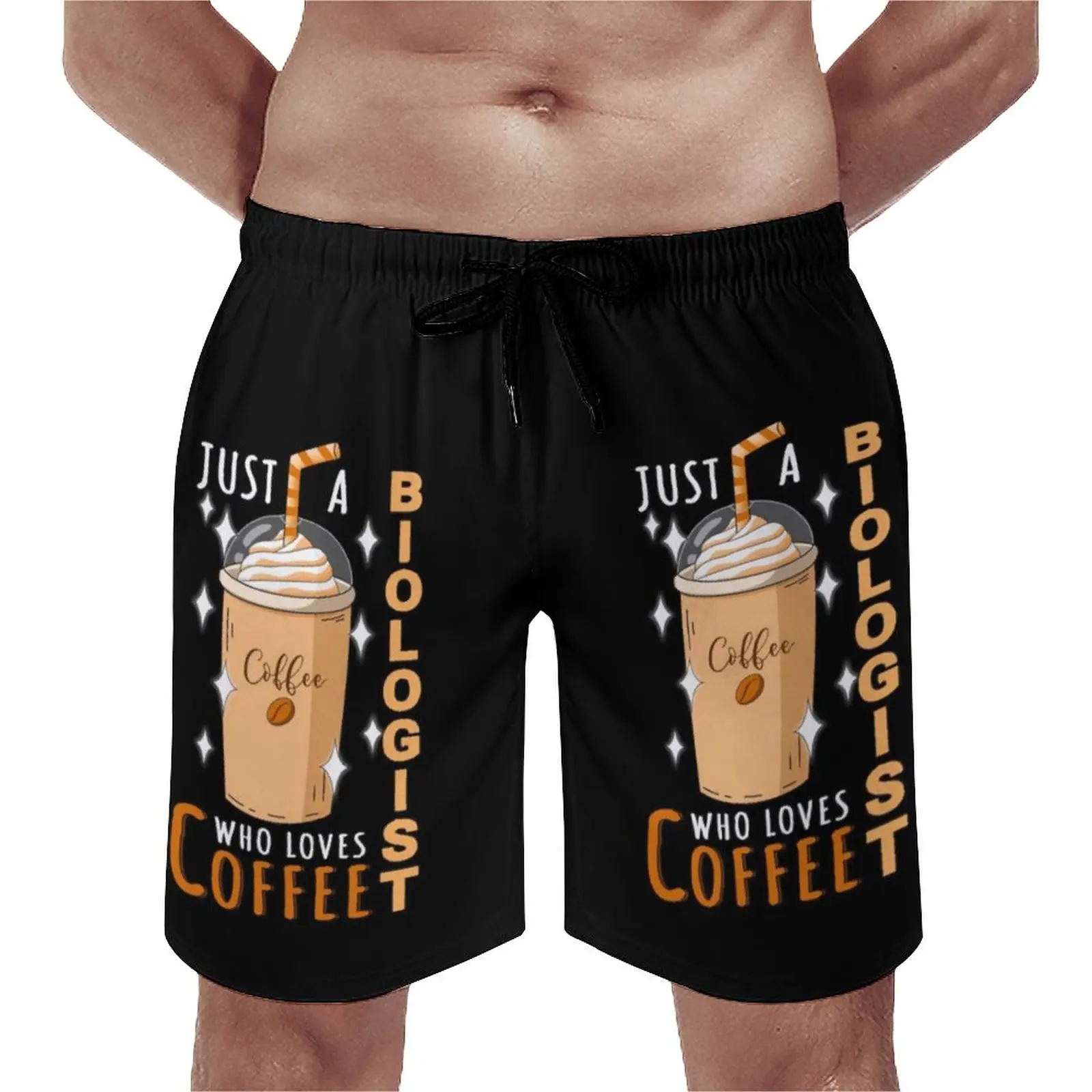 

Just A Biologist Who Loves Coffee Quote Design Board Shorts Hot Coffee Design Beach Shorts Men Elastic Waist Cute Swim Trunks