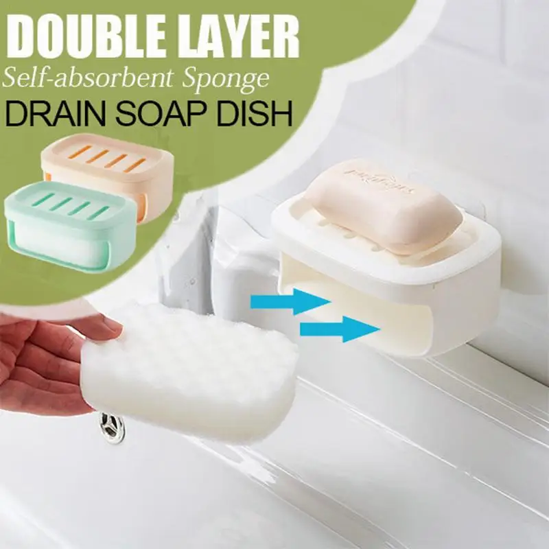 

New Bathroom Suction Soap Holder Double-layer Sponge Draining Soap Dish Kitchen Sponge Soap Box Storage Non-slip Drain Soap Case
