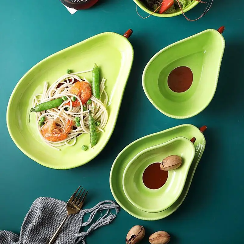 Avocado Shape Ceramic Serving Plate S/ M/ L Tableware Bowls Dinner Serving Dishes for Salad, Pasta, Soup and Fruit, Rice