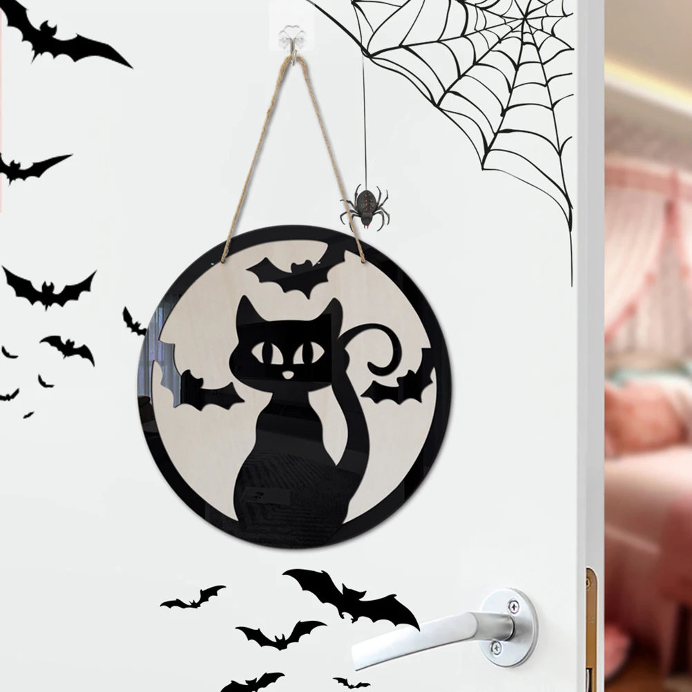 Хэллоуин дверной знак деревянный подвесной с рисунком котенка для входной двери