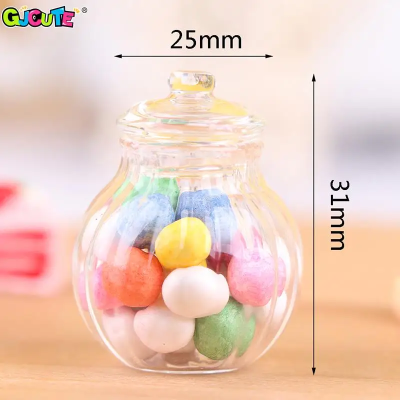 

1:12 Dollhouse Miniature Glass Candy Bottle Jar Pretend Play Doll Kitchen Toys Mini Simulation Cookies Food Storage Can Model