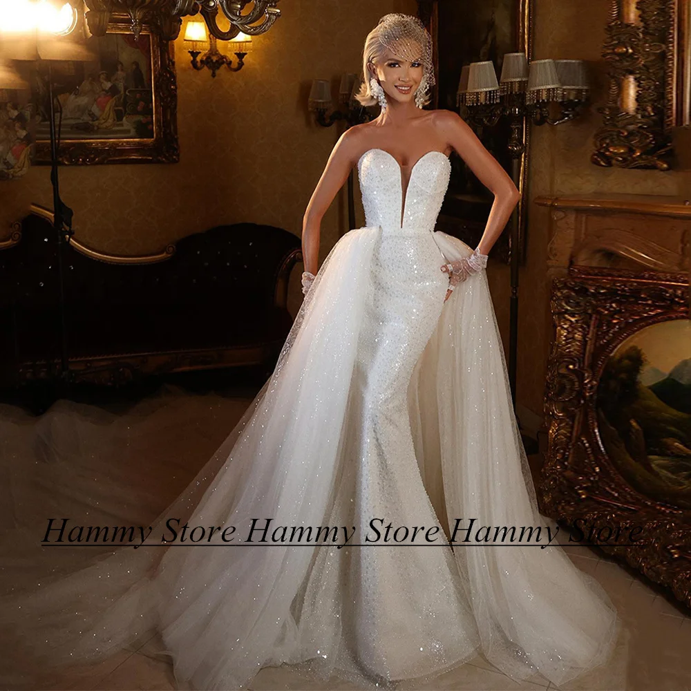 

Glitter Wedding Dress Yipeisha Sweetheart Sleeveless Beading Sequin Bridal Gown with Detachable Skirt Mermaid Bride Dresses