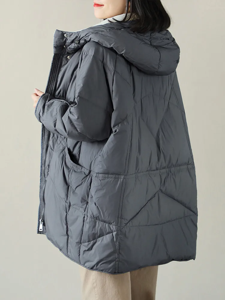 White Duck Down Cotton Jacket Woman Casual Literary All-match Slim Jacket 2022 Winter Korean Version Hooded Coat Trend N1503