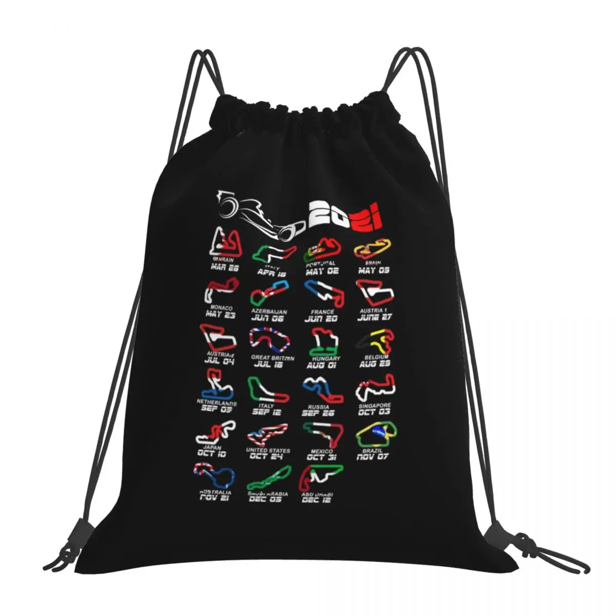 

Calendar Formula Race Cars Circuits Backpacks Fashion Portable Drawstring Bags Drawstring Bundle Pocket Sports Bag Book Bag