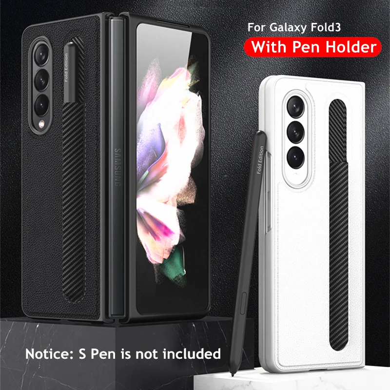 

Leather Case With S Pen Slot / Holder For Galaxy Z Fold 3 Protective Cover For Samsung Galaxy Z Fold3 5G