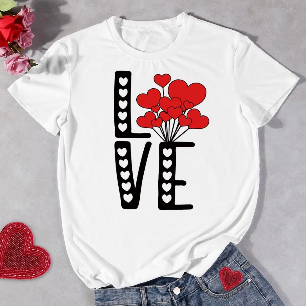 

Valentines Day Love Balloon T-Shirt Women Fashion O Neck Short Sleeve Tees Leopard Cotton Daily Casual Tops S-XXXL