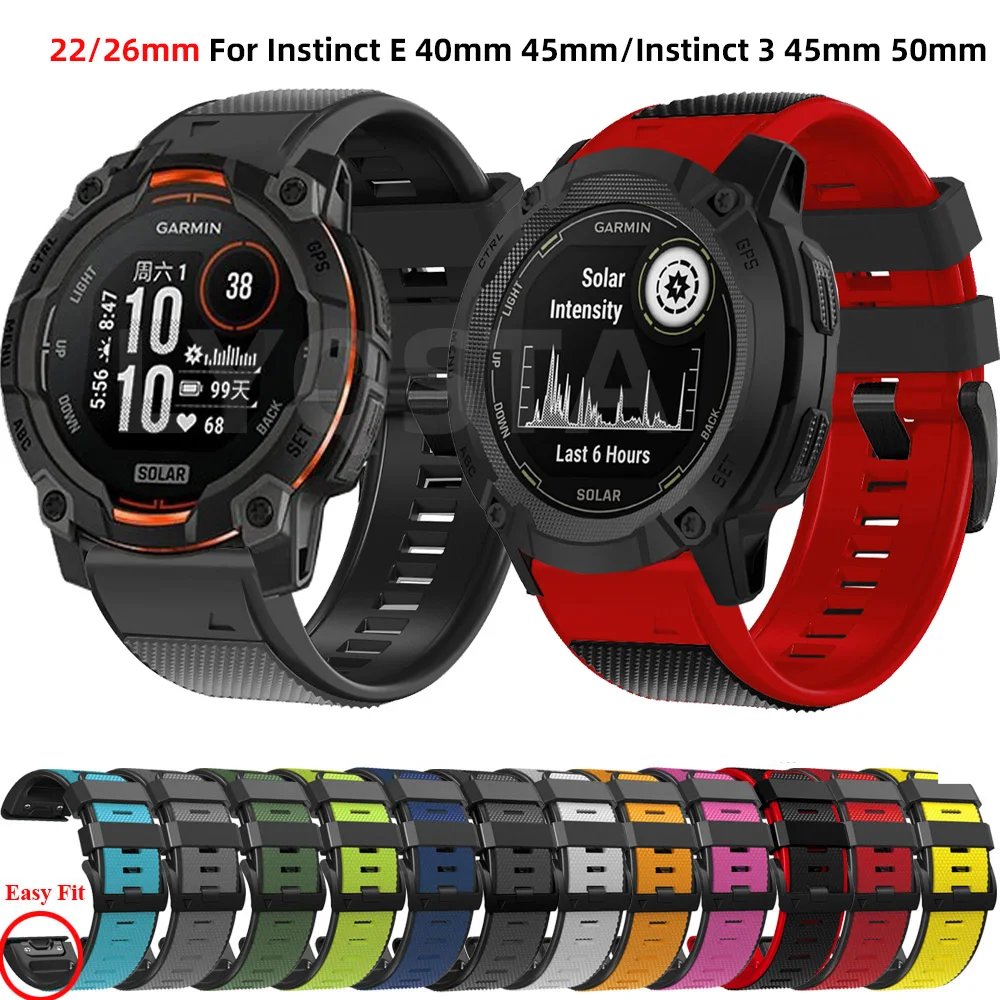 Фото Ремешок для часов Quickfit 22 мм 26 мм для Garmin Instinct 3 45 мм 50 мм Instinct2x Fenix E 8 47 мм 51 мм, силиконовый браслет Correa №1