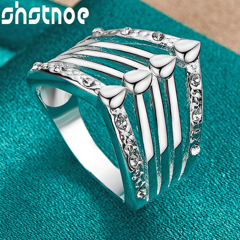 

SHSTONE 925 Sterling Silver Pretty Fashion Charm AAA Zircon Hollow Finger Ring For Women Man Bridal Wedding Bands Party Jewelry