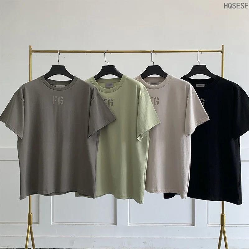 

ESSENTIALS FG oversized men's T-shirt flocked loose women's T-shirt hip hop cotton short sleeve Unisex Street casual Pullover