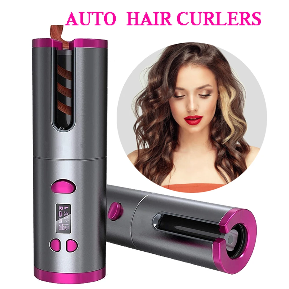 

Cordless Automatic Hair Curler USB Rechargeable Curling Iron Auto Rotating Crimping Hair Iron LCD Hair Waver Curling Wand