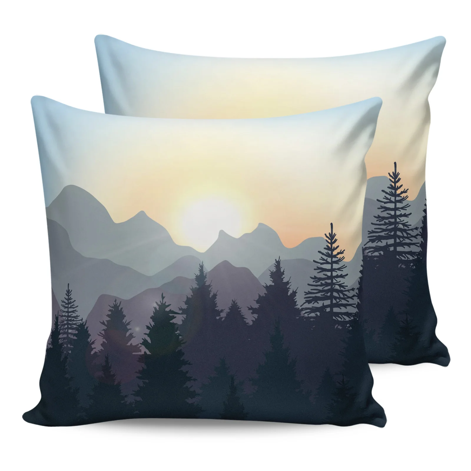 

Наволочка из двух предметов с изображением гор и соснов