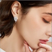 grier shiny leaf cubic zirconia cz crystal stud earrings for women crystal earring wedding bride party wearing birthday jewelry
